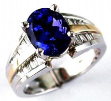 WIDE 3.5CT DIAMOND & AAA TANZANITE 14KT 2 TONE GOLD 3D CLASSIC ENGAGEMENT RING