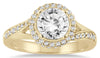 1.38CT DIAMOND 14KT YELLOW GOLD 3D ROUND HALO BEZEL CRISS CROSS ENGAGEMENT RING