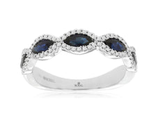 1.07CT DIAMOND & AAA SAPPHIRE 14KT WHITE GOLD MARQUISE 5 STONE ANNIVERSARY RING