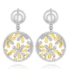 LARGE 1.21CT DIAMOND 18KT 2 TONE GOLD FLOWER CIRCULAR LEVERBACK HANGING EARRINGS