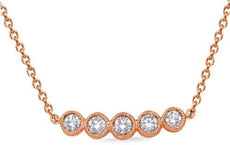 .22CT DIAMOND 14K ROSE GOLD CLASSIC 5 STONE BEZEL FILIGREE MILGRAIN BAR NECKLACE