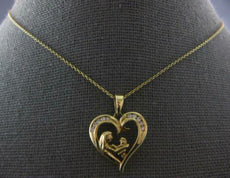 ESTATE .18CT DIAMOND 14KT YELLOW GOLD MOTHER & CHILD HEART LOVE FLOATING PENDANT