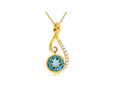 .83CT DIAMOND & AAA BLUE TOPAZ 14K YELLOW GOLD 3D TREBLE CLEF MUSIC NOTE PENDANT
