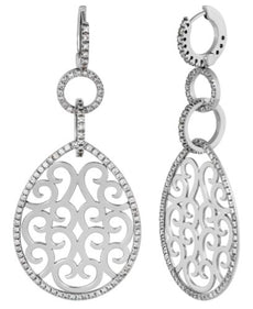 1.36CT DIAMOND 18KT WHITE GOLD 3D FILIGREE TEAR DROP LOVE KNOT HANGING EARRINGS