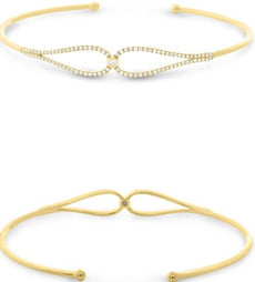 .26CT DIAMOND 14K YELLOW GOLD 3D ROUND DOUBLE TEAR DROP INFINITY BANGLE BRACELET