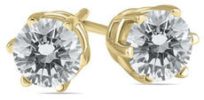 .20CT DIAMOND 14KT YELLOW GOLD 3D CLASSIC ROUND 6 PRONG SOLITAIRE STUD EARRINGS