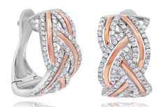 WIDE .81CT DIAMOND 14KT 2 TONE GOLD MULTI LEAF CRISS CROSS FUN HANGING EARRINGS