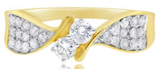 .53CT DIAMOND 14KT YELLOW GOLD 3D ROUND CLASSIC 2 STONE CRISS CROSS LOVE RING