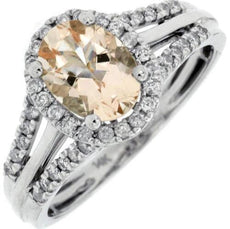 1.30CT DIAMOND & AAA MORGANITE 14KT WHITE GOLD OVAL & ROUND HALO ENGAGEMENT RING