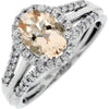 1.30CT DIAMOND & AAA MORGANITE 14KT WHITE GOLD OVAL & ROUND HALO ENGAGEMENT RING