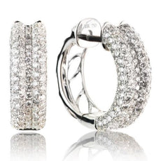 ESTATE WIDE 1.74CT DIAMOND 18K WHITE GOLD CLASSIC MULTI ROW PAVE HUGGIE EARRINGS