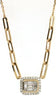 .36CT DIAMOND 14KT 2 TONE GOLD ROUND & BAGUETTE CLUSTER SQUARE HALO LOVE ECKLACE