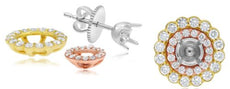 .95CT DIAMOND 14K YELLOW & ROSE GOLD DOUBLE HALO FLORAL SEMI MOUNT STUD EARRINGS