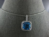 LARGE 5.47CT DIAMOND & AAA BLUE TOPAZ 14K WHITE GOLD CUSHION HALO SQUARE PENDANT