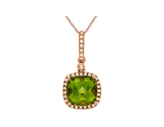 2.14CT DIAMOND & AAA PERIDOT 14KT ROSE GOLD CUSHION & ROUND SQUARE HALO PENDANT