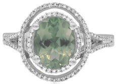 2.32CT DIAMOND & AAA GREEN AMETHYST 14KT WHITE GOLD OVAL & ROUND FLORAL FUN RING