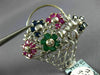 ESTATE LARGE 2.10CT DIAMOND & AAA MULTI GEM 14K WHITE GOLD FLOWER BROOCH PENDANT