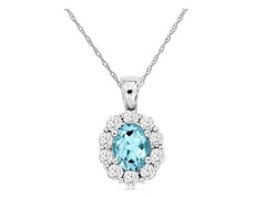 .50CT DIAMOND & AAA AQUAMARINE 14KT WHITE GOLD 3D OVAL & ROUND FLOATING PENDANT