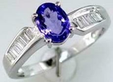 .97CT DIAMOND & AAA TANZANITE 14KT WHITE GOLD 3D OVAL & BAGUETTE ENGAGEMENT RING