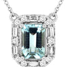 1.09CT DIAMOND & AAA AQUAMARINE 14K WHITE GOLD EMERALD CUT OCTAGON LOVE NECKLACE