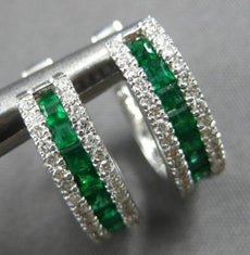 .76CT DIAMOND & AAA EMERALD 14KT WHITE GOLD 3D BAGUETTE & ROUND HUGGIE EARRINGS
