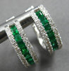.76CT DIAMOND & AAA EMERALD 14KT WHITE GOLD 3D BAGUETTE & ROUND HUGGIE EARRINGS
