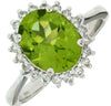 WIDE 3.16CT DIAMOND & AAA PERIDOT 14K WHITE GOLD 3D OVAL & ROUND FLOWER FUN RING