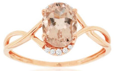 1.04CT DIAMOND & AAA MORGANITE 14KT ROSE GOLD 3D OVAL & ROUND INFINITY LOVE RING