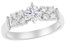 .51CT DIAMOND 14K WHITE GOLD 3D CLASSIC ROUND & BAGUETTE 6 PRONG ENGAGEMENT RING