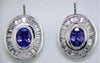 2.85CT DIAMOND & AAA TANZANITE 14KT WHITE GOLD OVAL & BAGUETTE HANGING EARRINGS