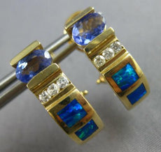 1.25CT DIAMOND & AAA TANZANITE & OPAL 14KT YELLOW GOLD UMBRELLA HANGING EARRINGS