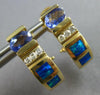 1.25CT DIAMOND & AAA TANZANITE & OPAL 14KT YELLOW GOLD UMBRELLA HANGING EARRINGS