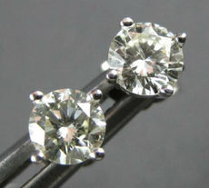 ESTATE .79CT DIAMOND 18KT WHITE GOLD 3D CLASSIC ROUND FOUR PRONG STUD EARRINGS