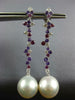 2.10CT DIAMOND & AAA AMETHYST & SOUTH SEA PEARL 18KT WHITE GOLD HANGING EARRINGS
