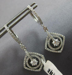 ESTATE 1.07CT DIAMOND 14K WHITE GOLD ROUND SOLITAIRE SQUARE FUN HANGING EARRINGS