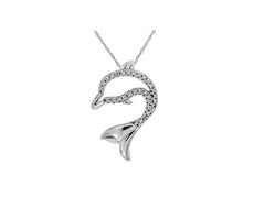 ESTATE .07CT DIAMOND 14KT WHITE GOLD 3D HAPPY DOLPHIN FLOATING PENDANT