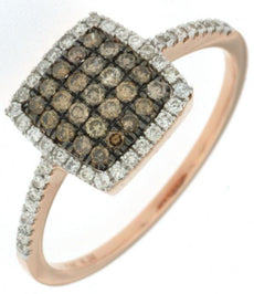 .40CT WHITE & MOCHA DIAMOND 14KT ROSE GOLD CLUSTER SQUARE HALO FRIENDSHIP RING