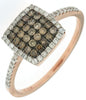 .40CT WHITE & MOCHA DIAMOND 14KT ROSE GOLD CLUSTER SQUARE HALO FRIENDSHIP RING