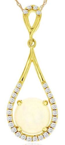 .62CT DIAMOND & AAA OPAL 14K YELLOW GOLD 3D ROUND TEAR DROP FUN FLOATING PENDANT