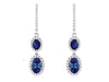 1.58CT DIAMOND & AAA TANZANITE 14K WHITE GOLD OVAL & ROUND HALO HANGING EARRINGS