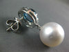 LARGE 6CT AAA BLUE TOPAZ & SOUTH SEA PEARL 18K WHITE GOLD ROUND HANGING EARRINGS