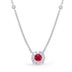 .83CT DIAMOND & AAA RUBY 14K WHITE GOLD CLASSIC FLOWER BY THE YARD LOVE NECKLACE