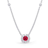 .83CT DIAMOND & AAA RUBY 14K WHITE GOLD CLASSIC FLOWER BY THE YARD LOVE NECKLACE