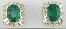 2.90CT DIAMOND & AAA EMERALD 14K YELLOW GOLD OVAL ROUND & BAGUETTE STUD EARRINGS