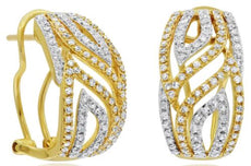 WIDE .78CT DIAMOND 14KT YELLOW GOLD 3D MULTI LEAF OPEN FILIGREE HANGING EARRINGS