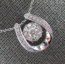 .50CT DANCING DIAMOND 14KT WHITE GOLD 3D LUCKY HORSESHOE FILIGREE PENDANT #27995