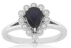 1.14CT DIAMOND & AAA SAPPHIRE 14KT WHITE GOLD PEAR SHAPE & ROUND FLORAL FUN RING