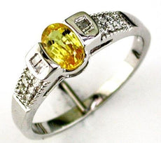 .60CT DIAMOND & AAA YELLOW SAPPHIRE 14KT WHITE GOLD OVAL ROUND & BAGUETTE RING