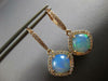 LARGE 4CT DIAMOND & AAA AUSTRALIAN OPAL 14KT ROSE GOLD CUSHION HANGING EARRINGS
