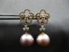 LARGE 1.11CT DIAMOND & AAA PINK SOUTH SEA PEARL 18KT ROSE GOLD HANGING EARRINGS